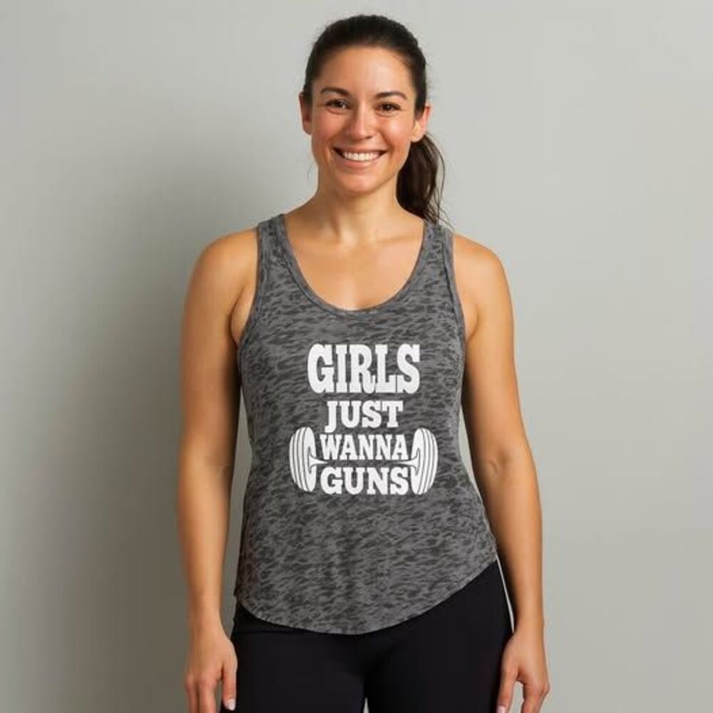 Ever Hottie Women’s Graphic Racerback Tank Top “Girls Just Wanna Have Guns” Gray